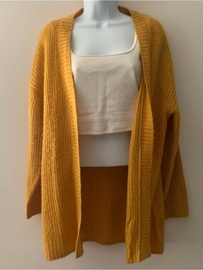 H&M Open-Front Mustard Yellow Knit Cardigan